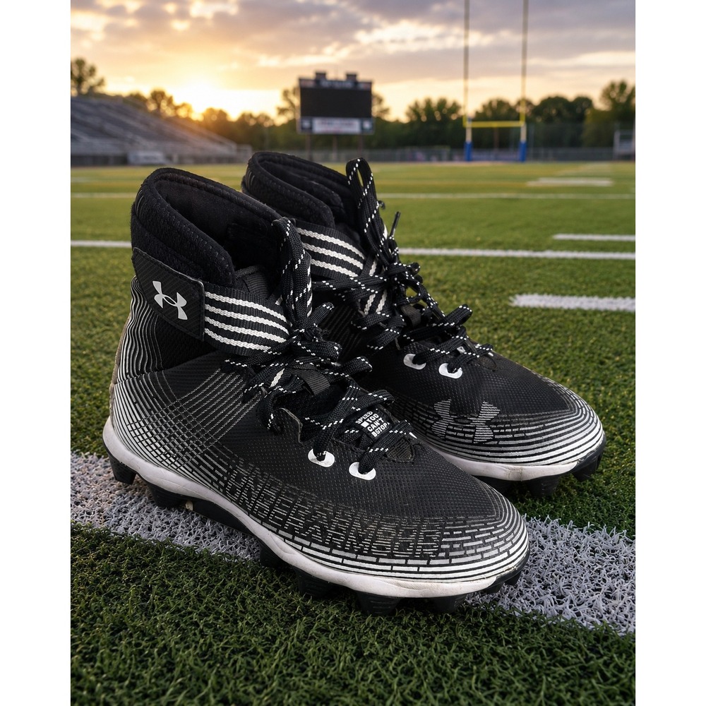 Under Armour Football Cleats Black White Graphic High Top Kids 6Y